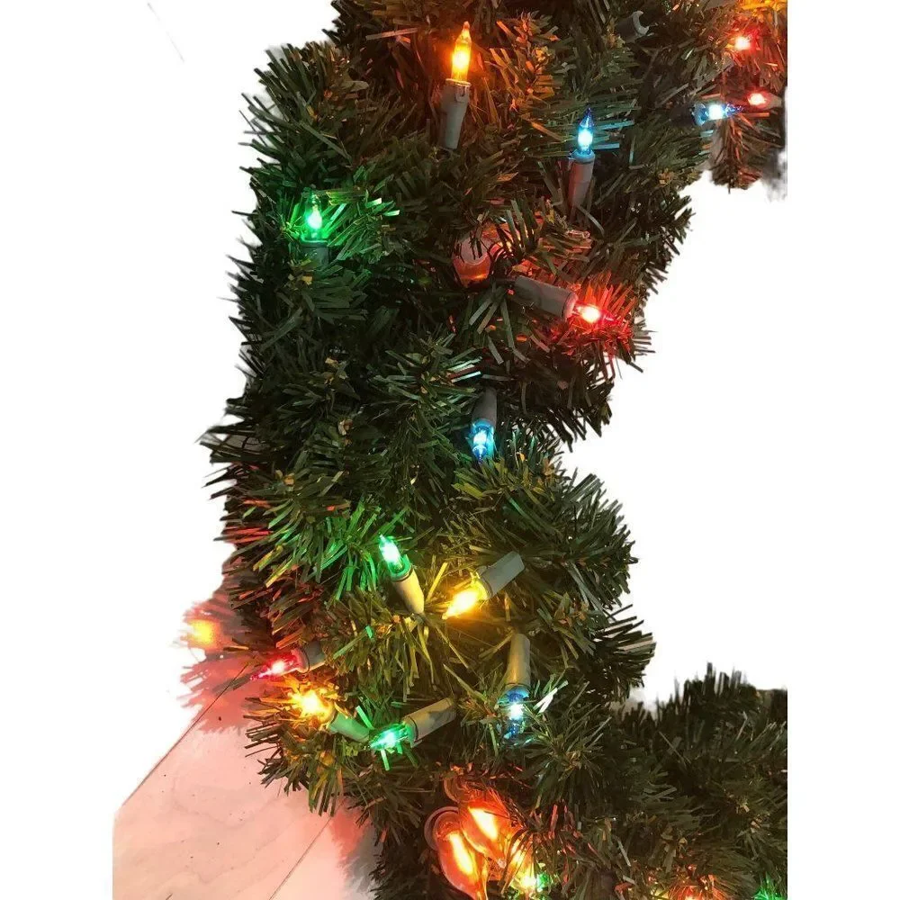 Vintage Lighted Wreath Christmas Green 24”